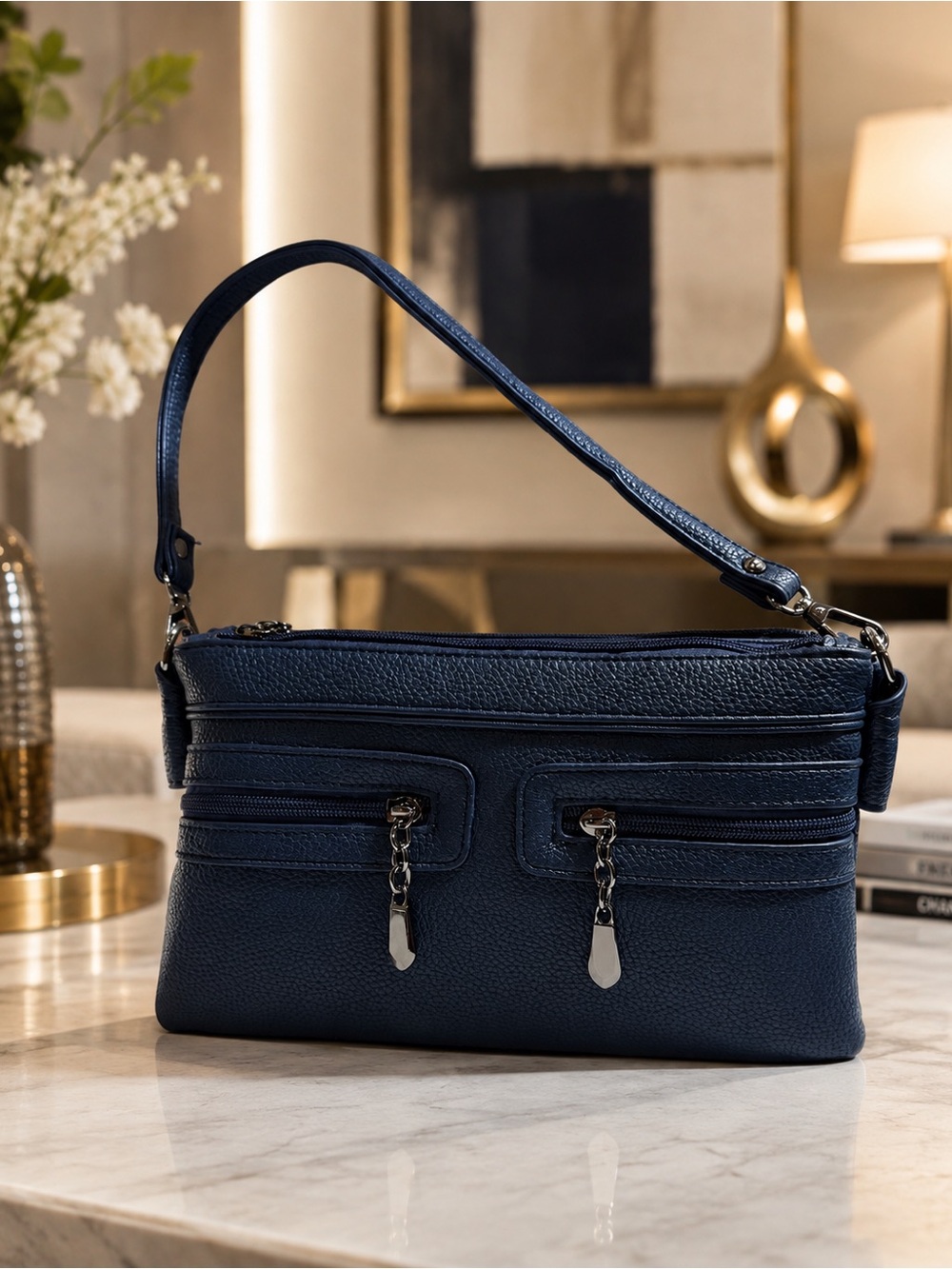 🆕 FALL! Navy Pebbled Faux Leather Shoulder Bag - Classic Women's Handbag